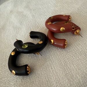 Tory Burch Roxanne pave stud 18k plated hoops. Two pairs. Sold seperately